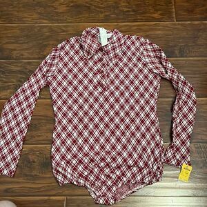 Vintage Deadstock Cheri Alan Red White Print Body Suit Retro Plaid NEW Feminine